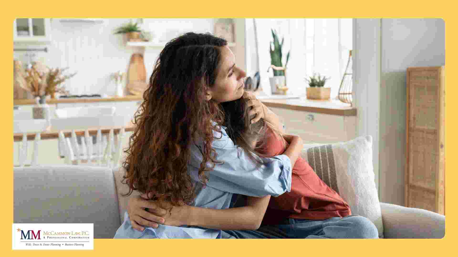 A mother and daughter hugging and struggling with Boerne probate