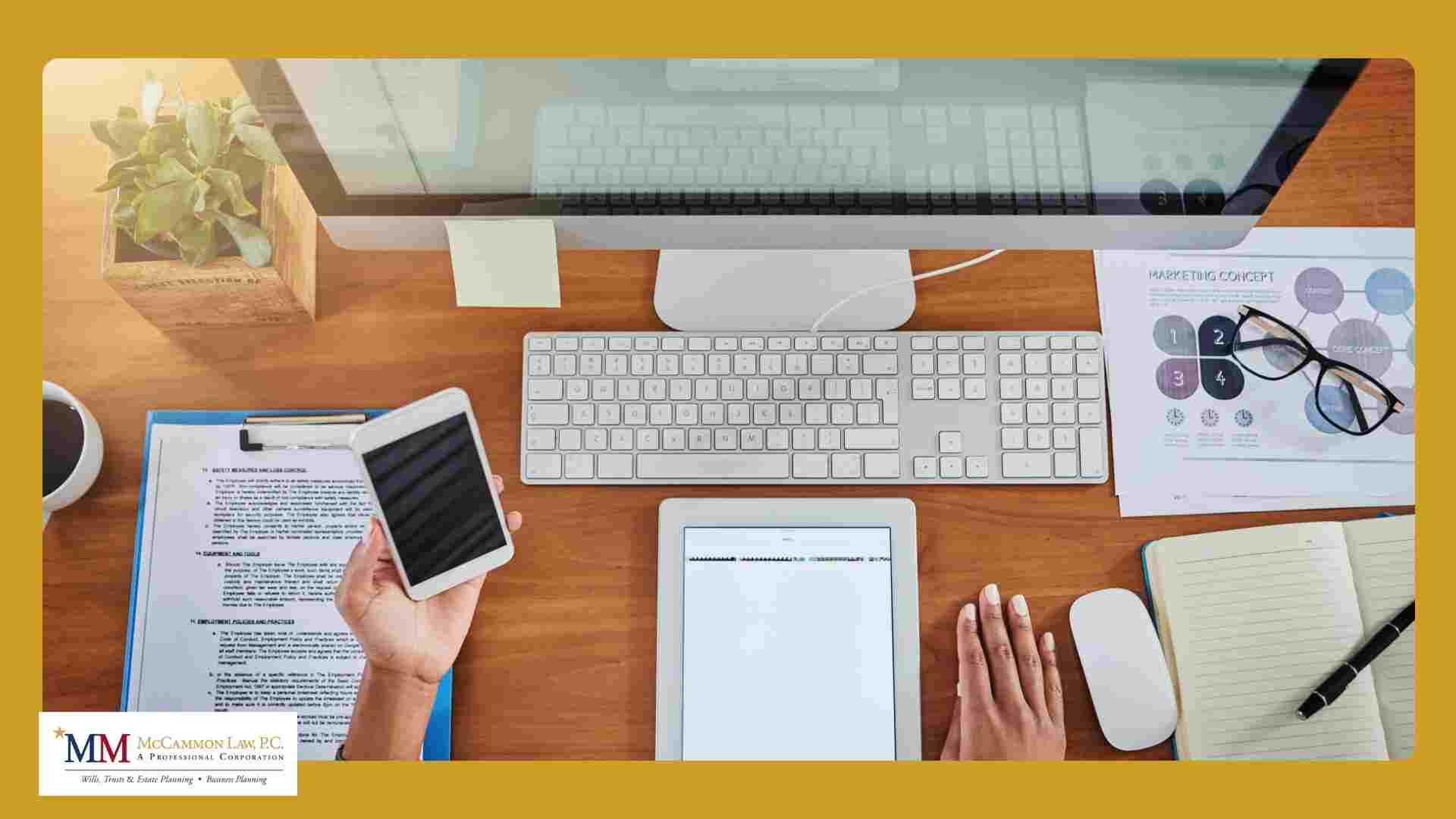 An executor organizing documents at a desk while learning about working with an Estate Planning Attorney in New Braunfels