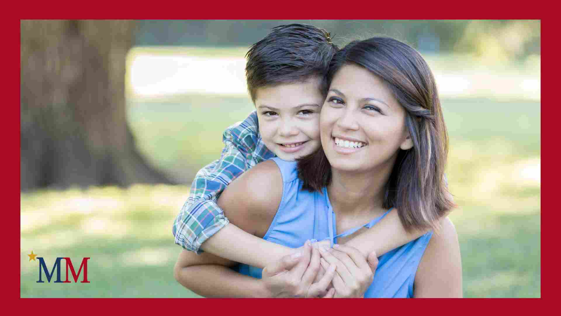 A mom and son learning about wills and trusts for single parents